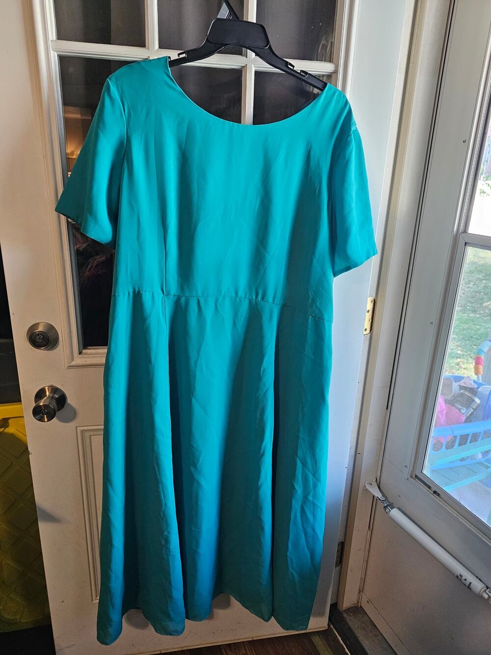 Vintage Stephanie Andrews teal blue button back midi dress womens 24W